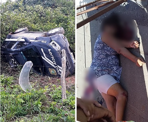 Viatura da Polícia de Araripe capota e mulher morre noutro acidente em Brejo Santo